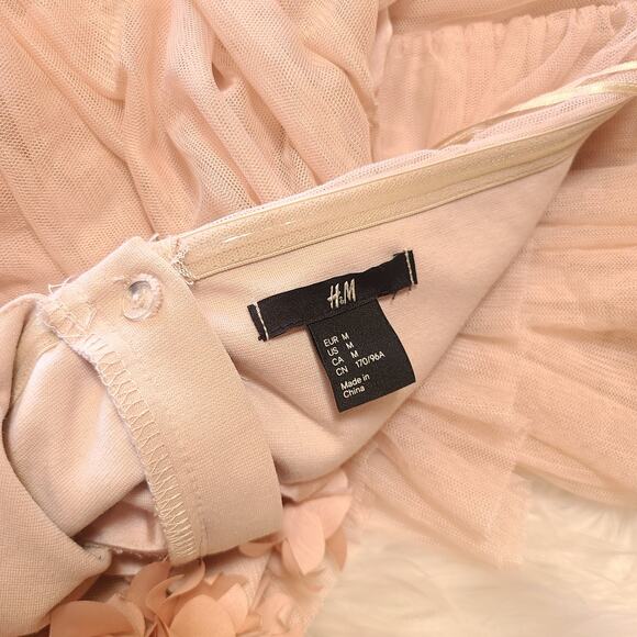 H&M One Shoulder Tiered Ruffle Pink Tulle Dress Medium Boho Bridesmaid Pastel - Picture 5 of 5